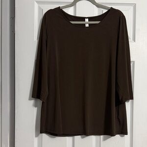 Classic Brown Scoop-Neck Long Sleeve Top
